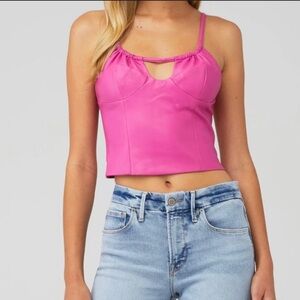 WAYF Top Faux Leather Pink Cami Bustier Y2K Going Out Crop Size M